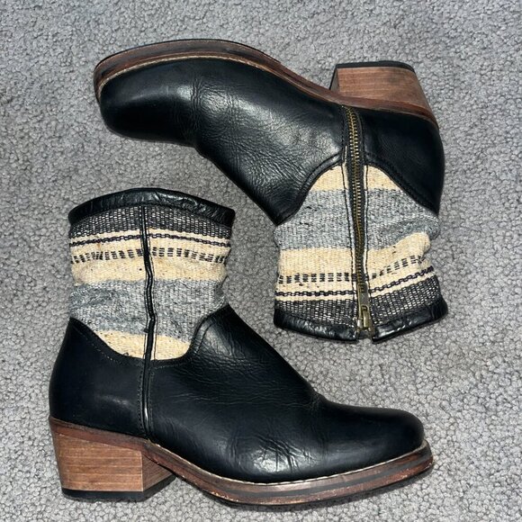 H by HUDSON HANDMADE BLACK LEATHER & NAVJO WOOL DESIGN UPPER ANKLE BOOTS EU 39 - Picture 2 of 15